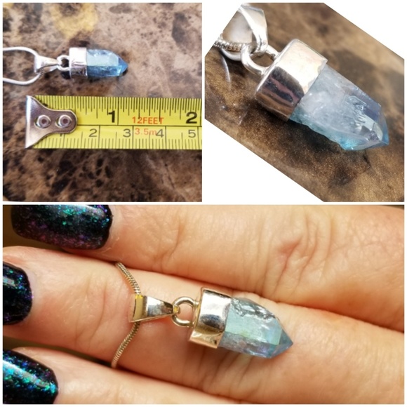 Genuine 6ct Aqumarine Crystal Pendant Necklace - Picture 4 of 4
